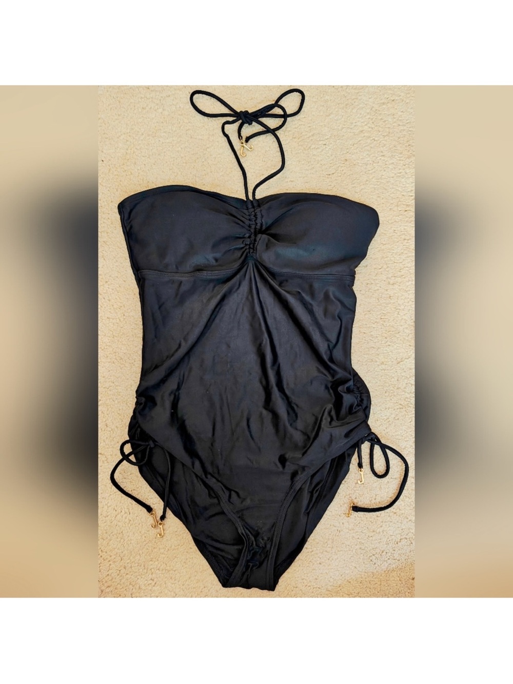 Juicy Couture Black Bandesut  One-Piece Swimsuit with Halter Tie